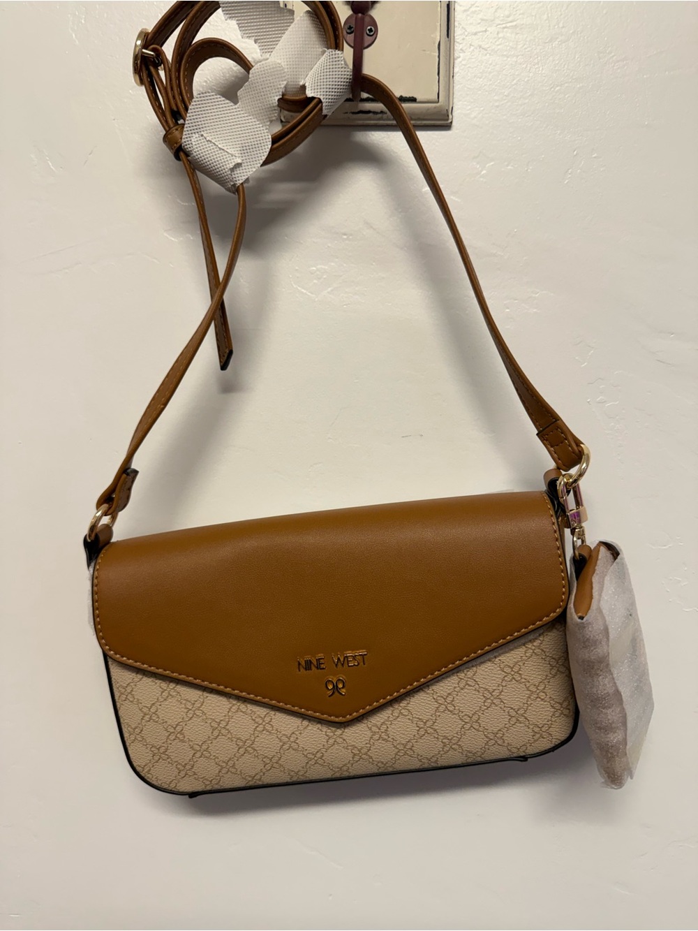 Nine West Tan and Beige Logo-Panel Crossbody Bag